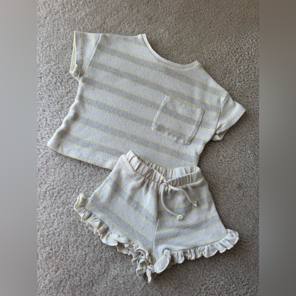 Zara Cream and Yellow Striped Kids Matching Set